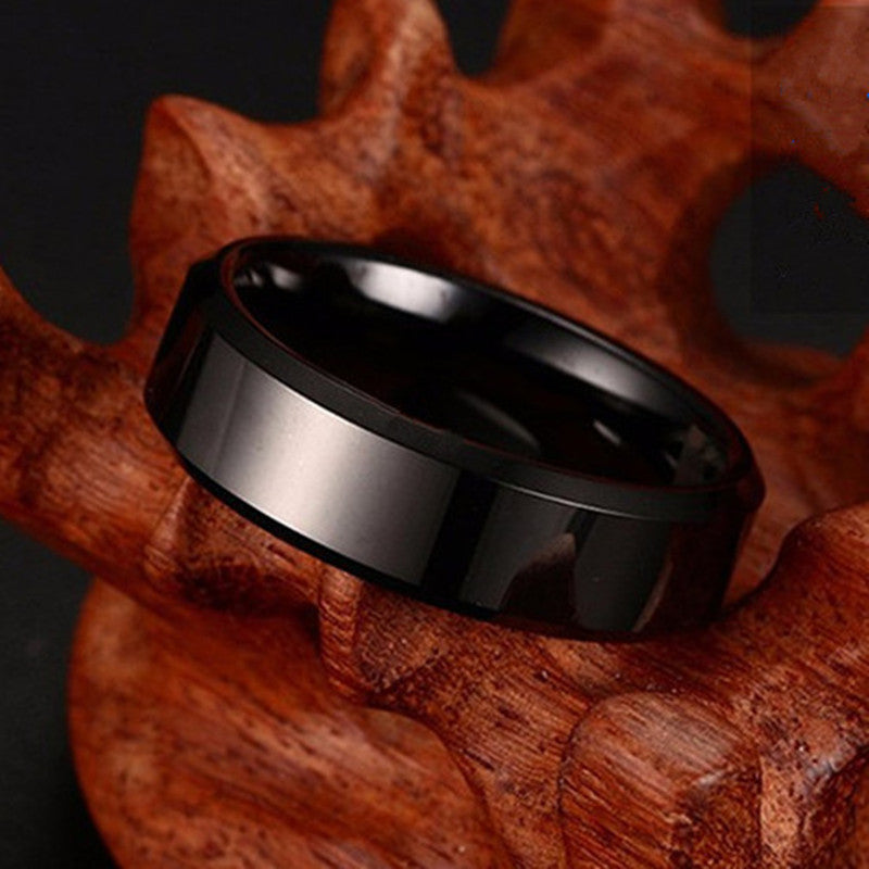 8mm Black Titanium Stainless Steel Ring